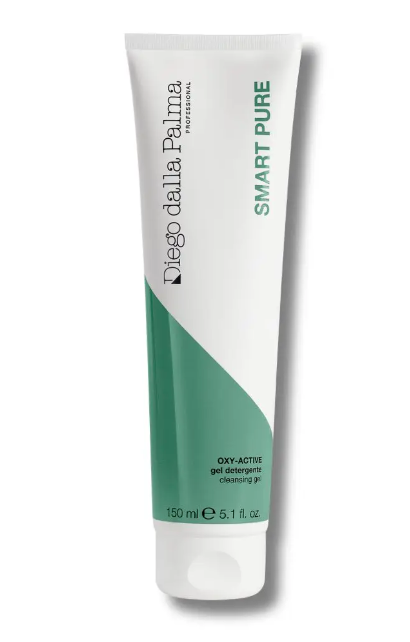 A 150 ml squeeze tube of Diego della Palma Professional Smart Pure Oxy-Active gel cleansing gel, featuring a white and green color scheme on a white background.