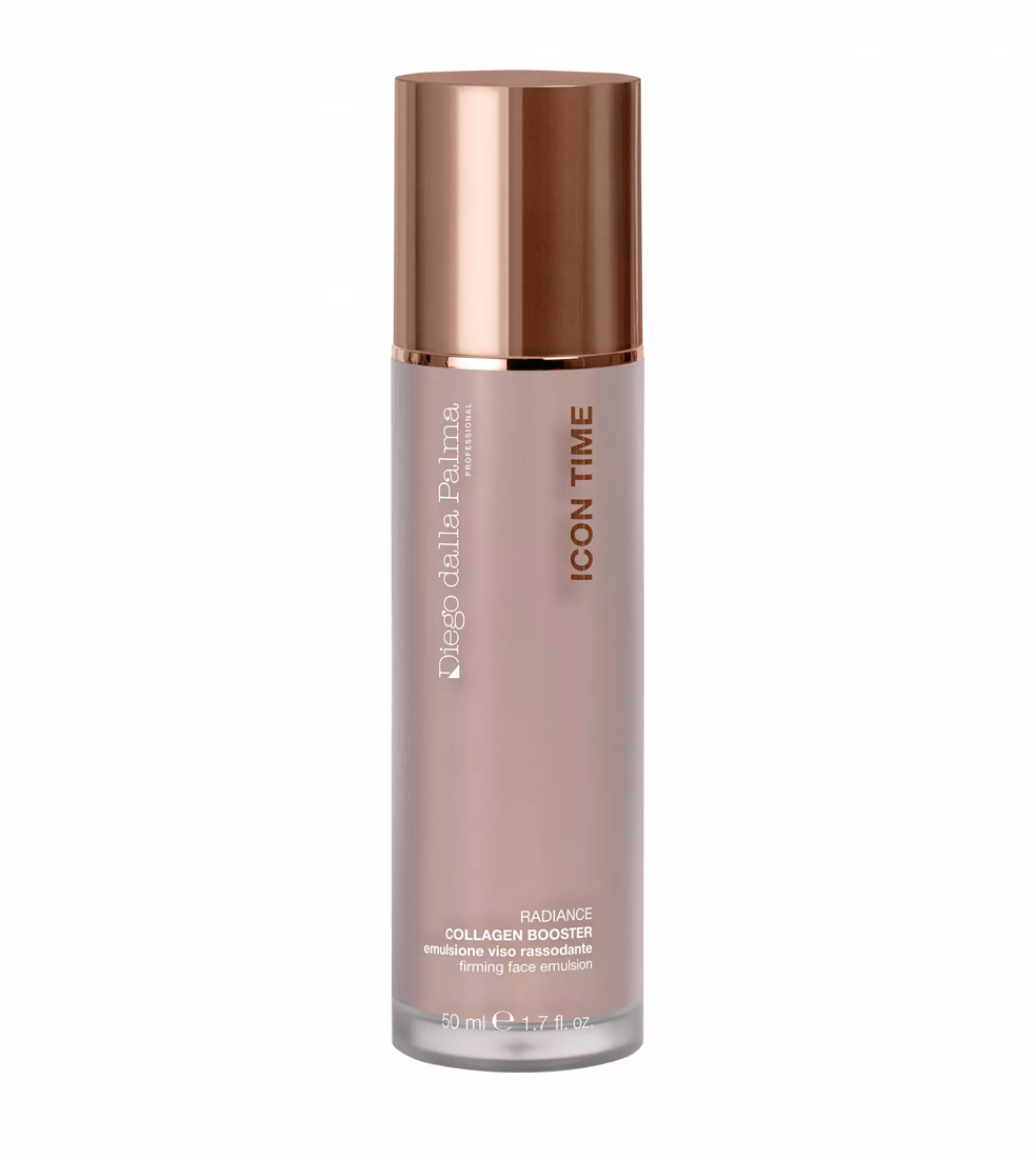 Skincare bottle with bronze cap and beige body on a white background