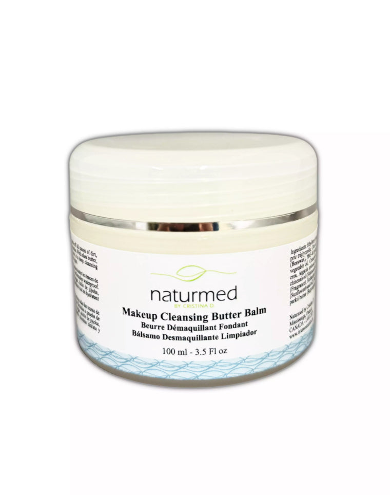 Makeup cleansing balm jar with 'naturmed' branding on a white background