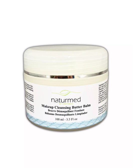Makeup cleansing balm jar with 'naturmed' branding on a white background